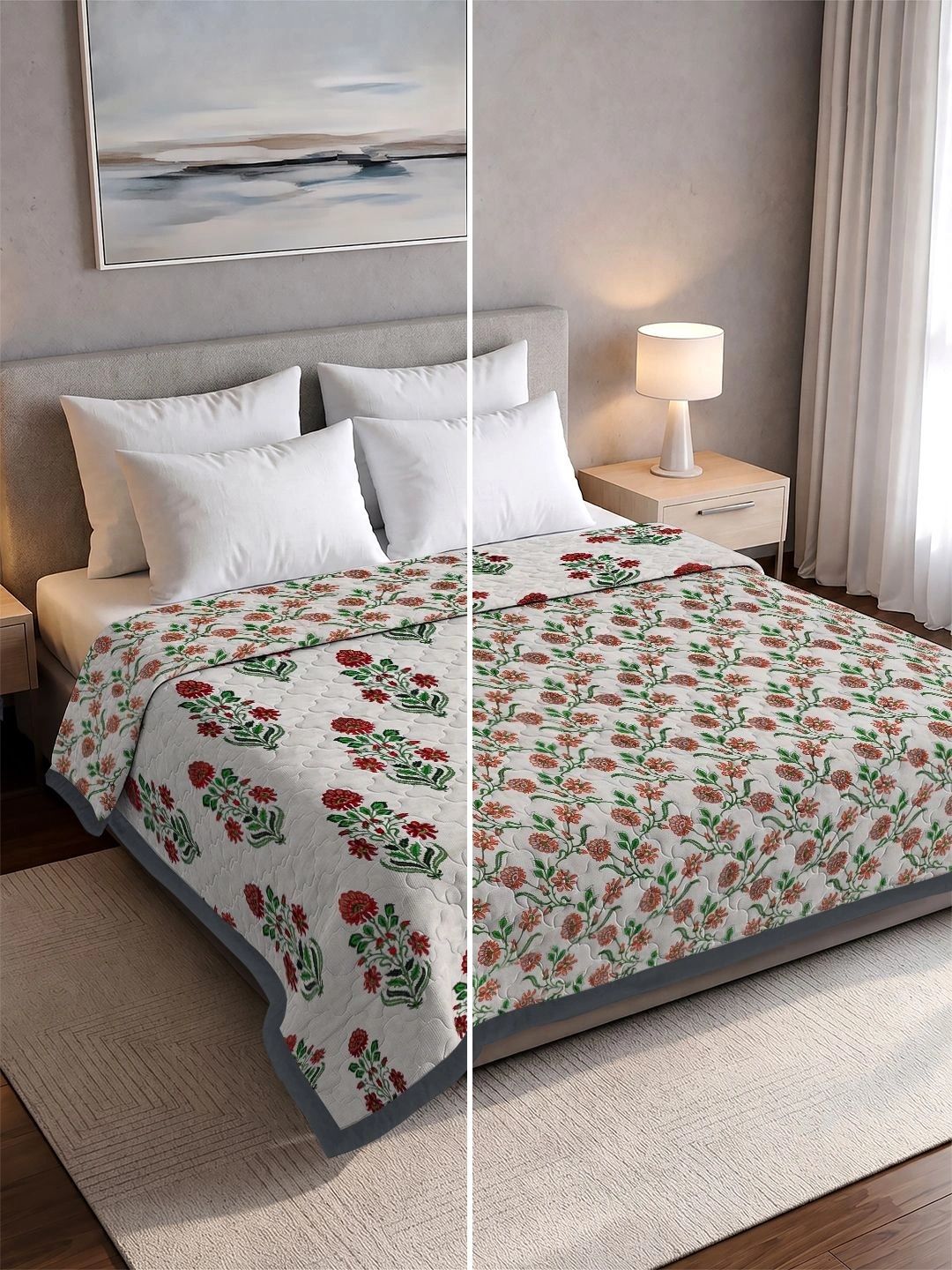 Pure Cotton Double Bed King Size Reversible AC Dohar | Quilted Comforter & Jaipuri Razai-image-5