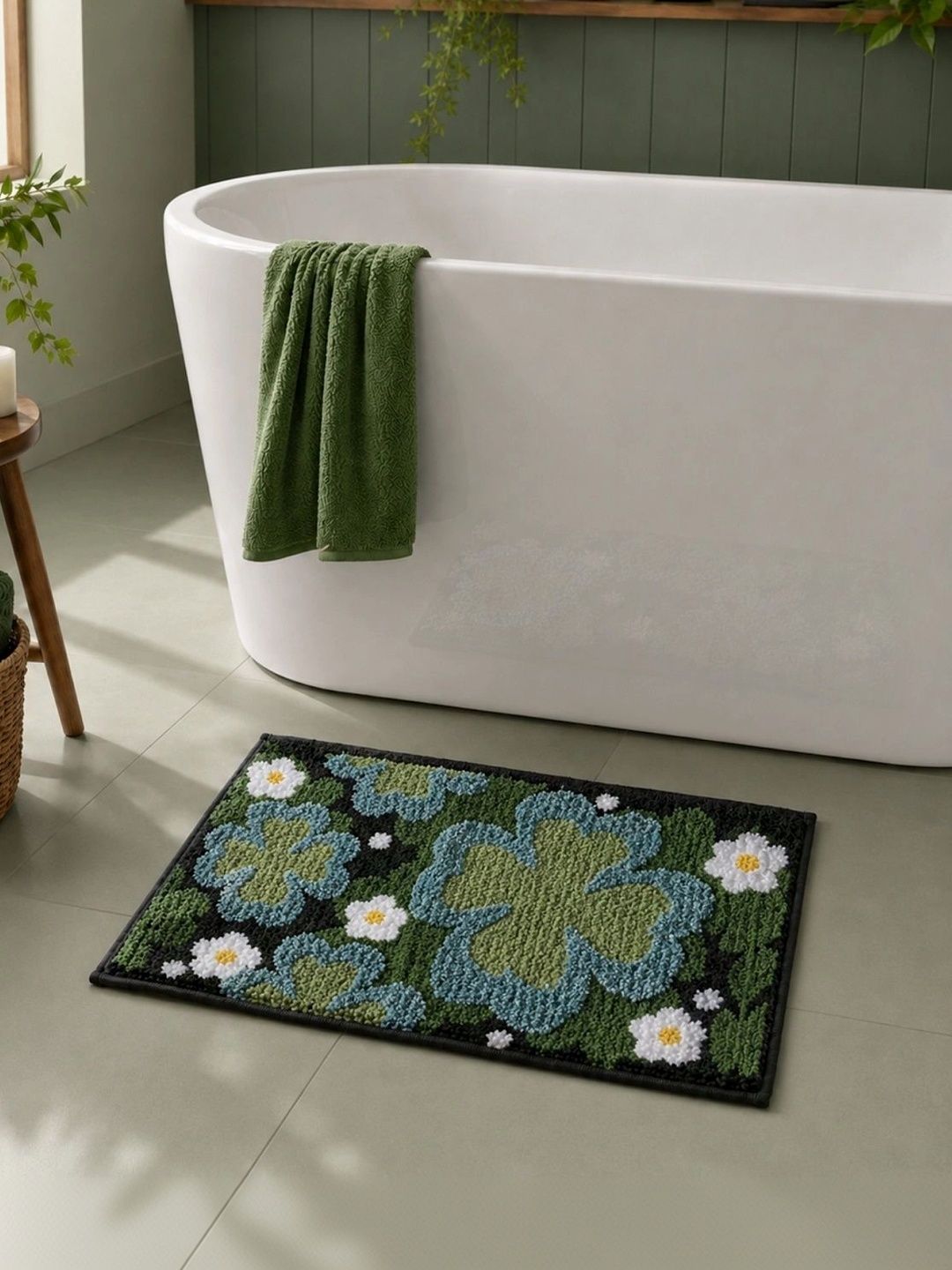 Homzz Black & Green 450 GSM Anti-Skid Bath Rugs-picture-22