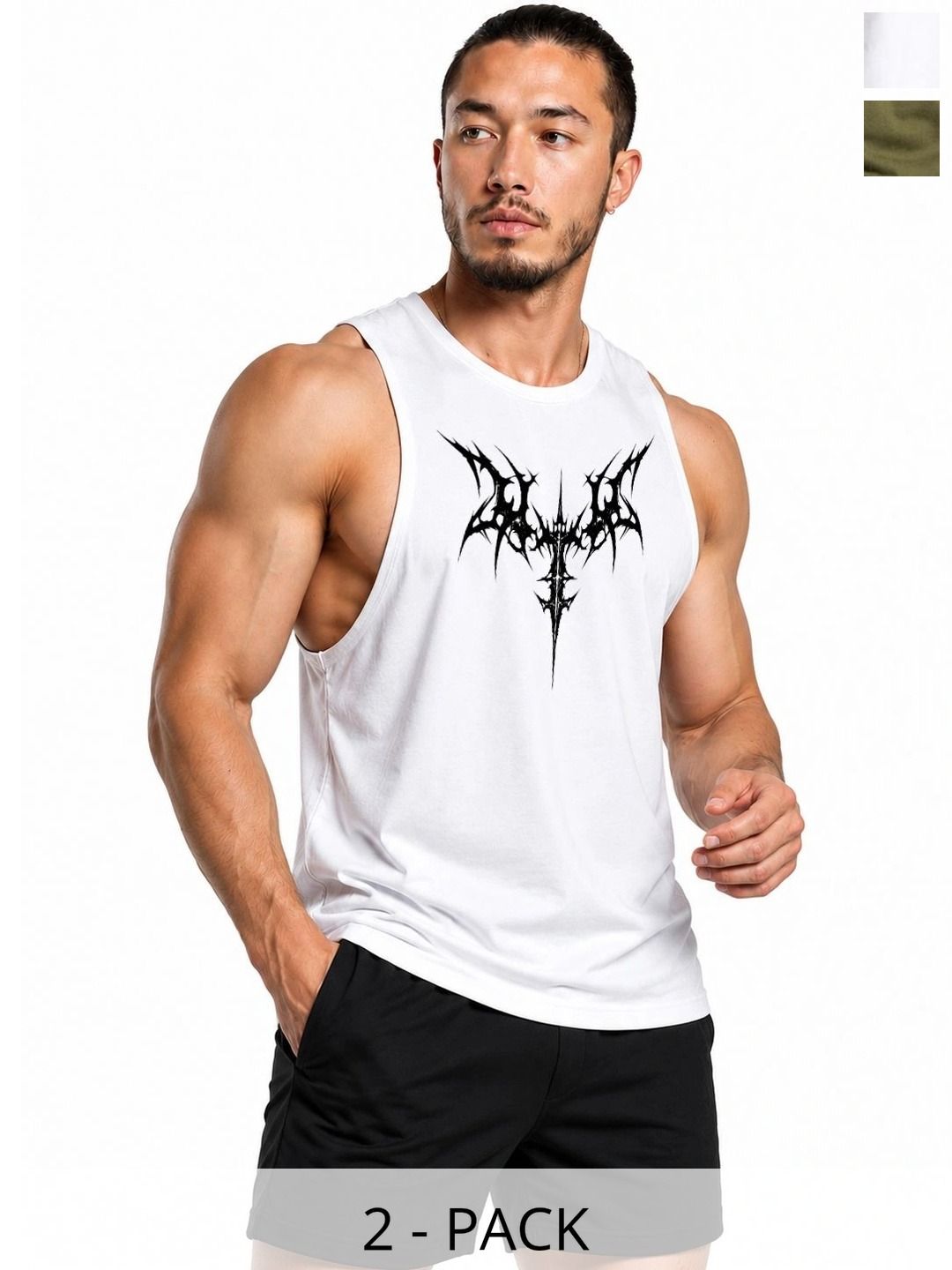 Hotfits Men Pack Of 2 Graphic Printed Round Neck Sleeveless Cotton Vests-image-31