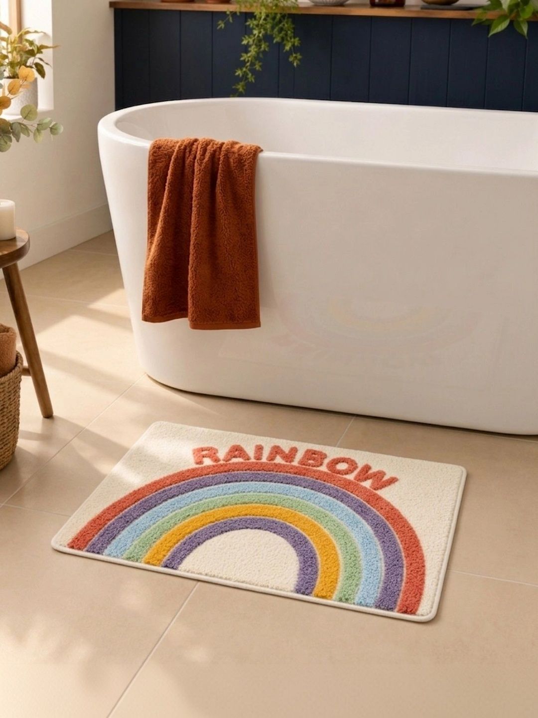 Homzz Cream & Red 450 GSM Anti-Skid Bath Rugs-picture-27