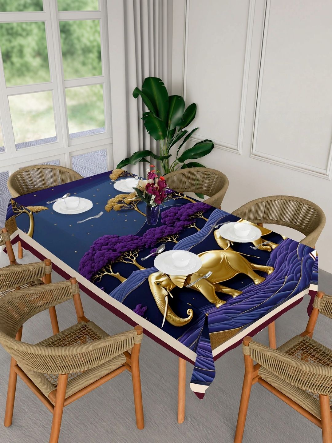 HOLLYWOOD STYLES Purple 6-Seater Table Cover with Textured details-picture-28