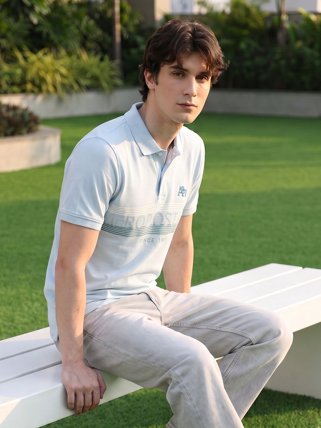 Aeropostale Brand Logo Printed Polo Collar Pure Cotton T-shirt-image-6