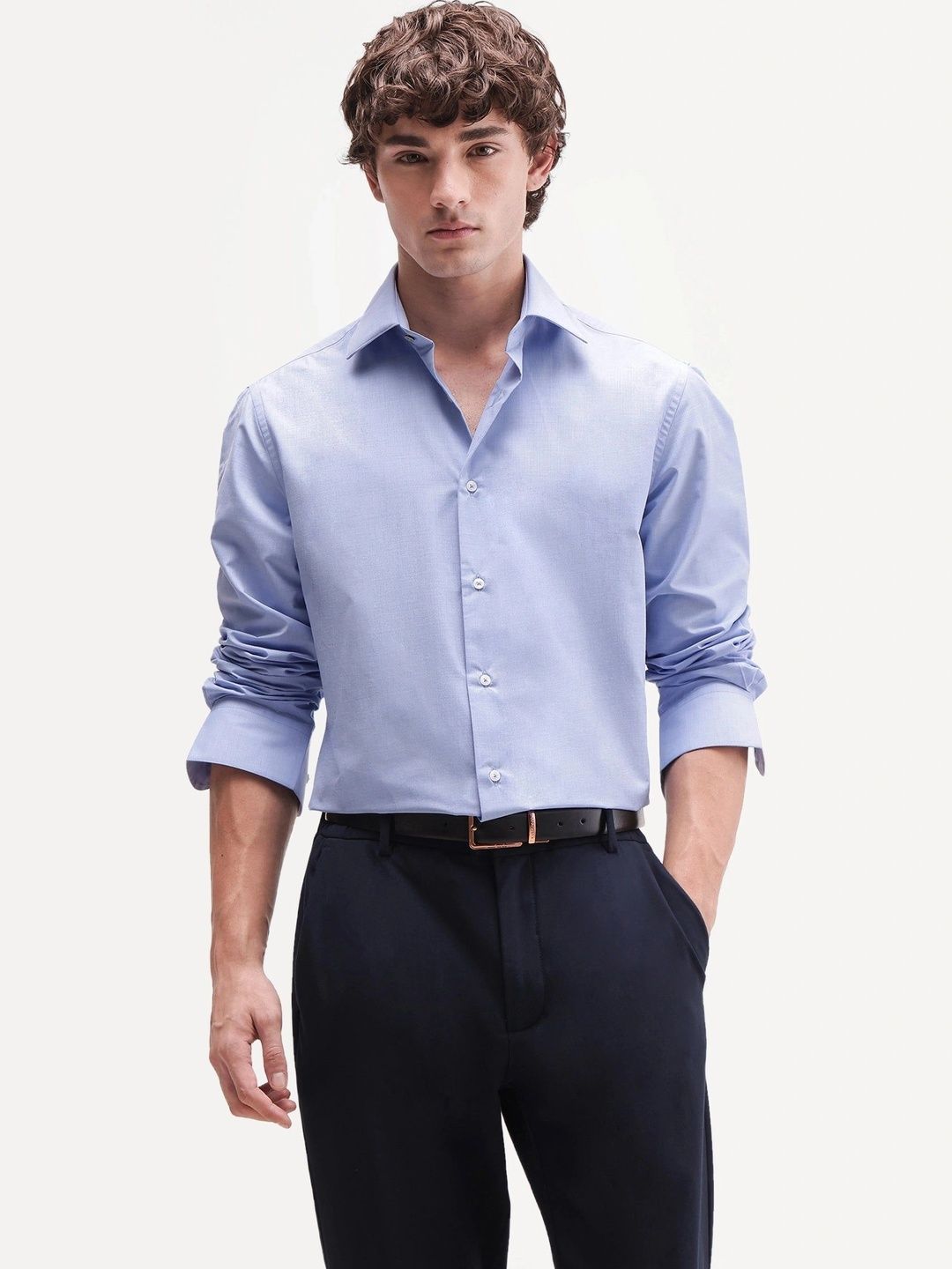 rare rabbit Men's Solid Primary Blue Shirt-picture-15