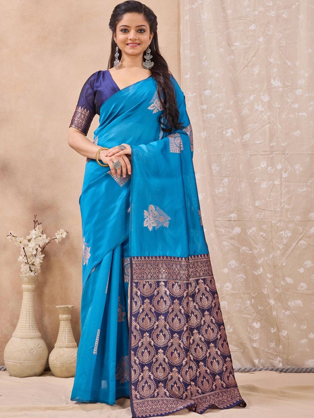 HERE&NOW Woven Design Zari Silk Cotton Banarasi Saree-picture-57