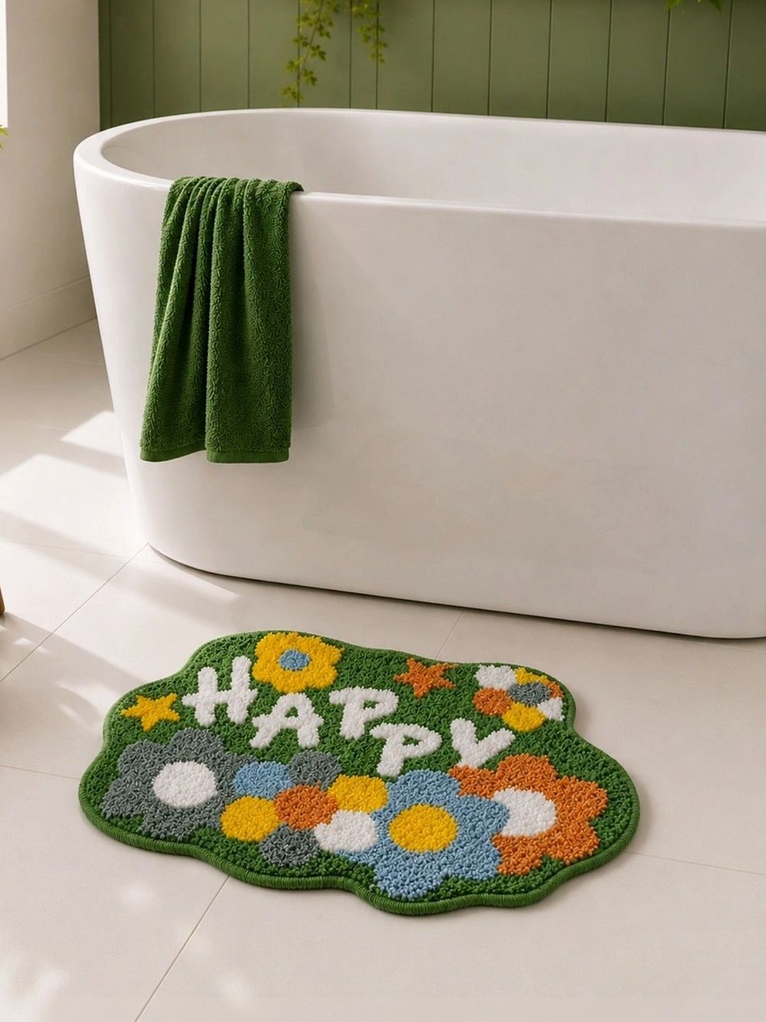 Homzz Boys Green & Brown 450 GSM Anti-Skid Bath Rugs-image-14