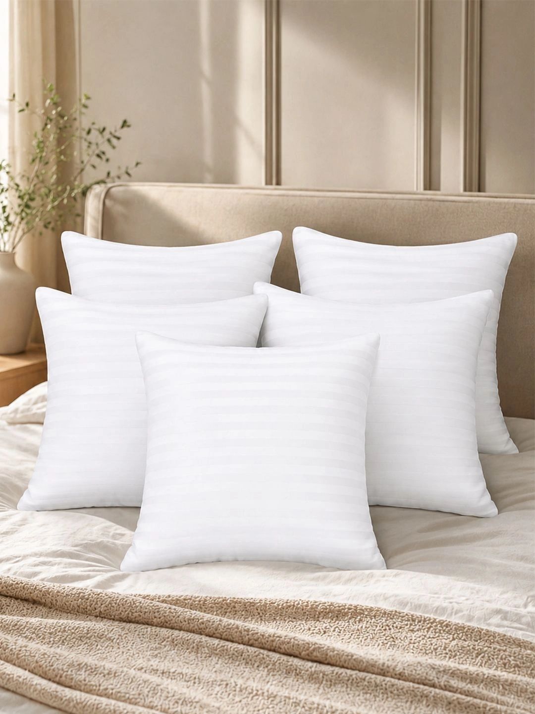 aura Myntra Elegant Homes 5Pcs White Striped Square Pre-Filled Cushions-picture-29