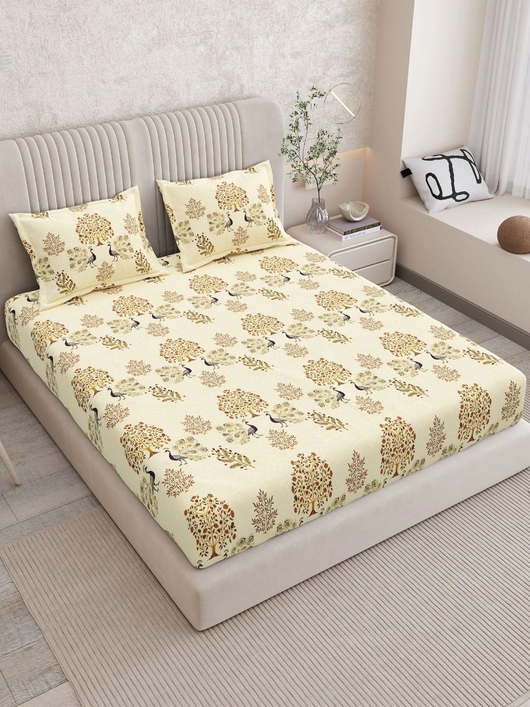 Sangria Blue Floral Printed Soft Feel 120 TC King Superfine Bedsheets-picture-34