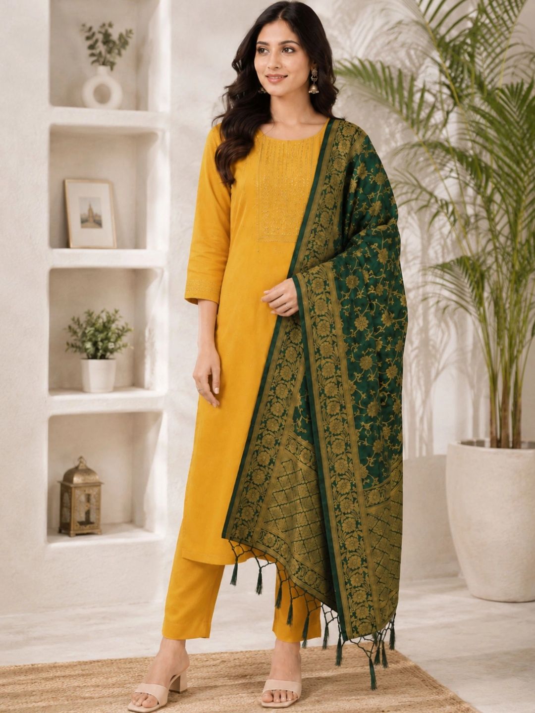 HAUTEMODA Ethnic Motifs Woven Design Dupatta with Zari-picture-0