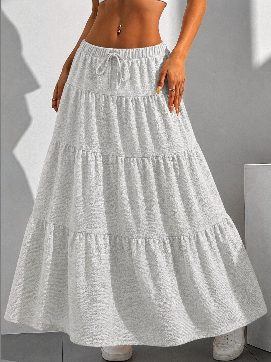 Pink Ethnic Women Acrylic Tiered Maxi Tiered Skirt-picture-24