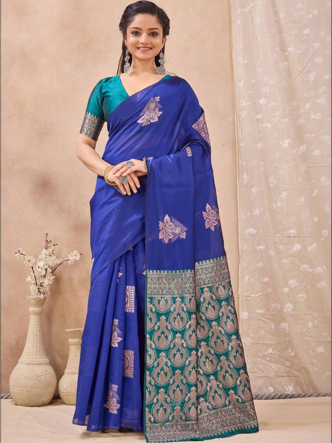 HERE&NOW Woven Design Zari Silk Cotton Banarasi Saree-picture-56