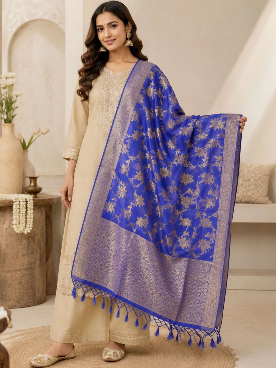 HAUTEMODA Woven Design Dupatta with Zari-picture-19
