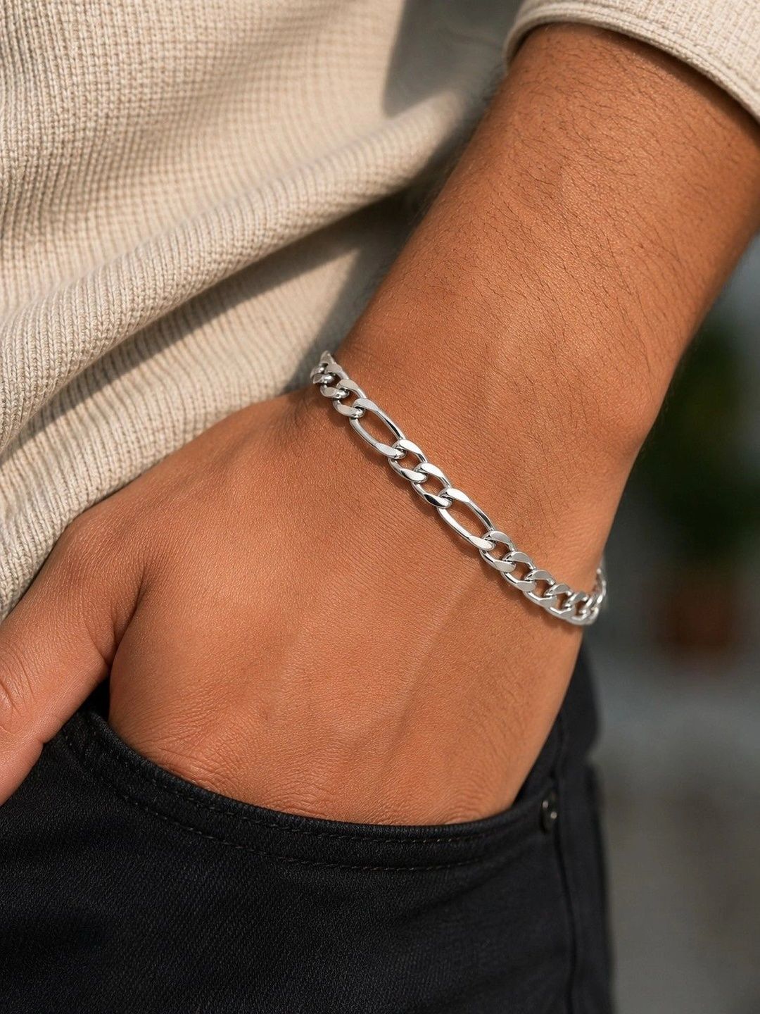 mertia jewels 1GM 3-D Bracelet Figaro Chain Silver Free Size-picture-49