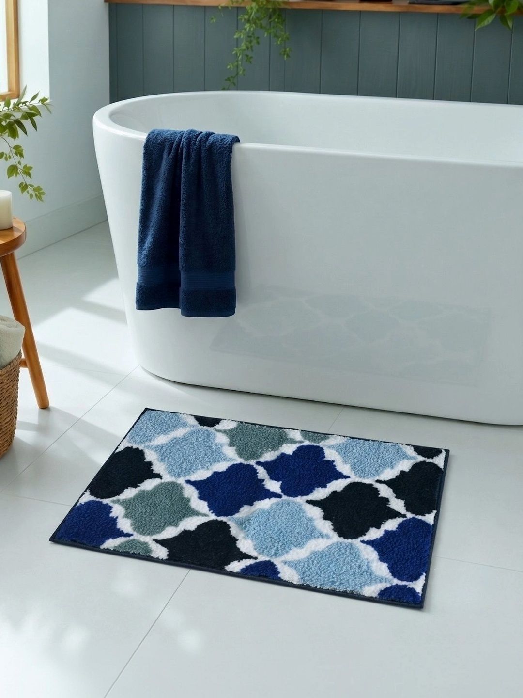 Homzz Blue & Navy Blue 450 GSM Anti-Skid Bath Rugs-picture-19