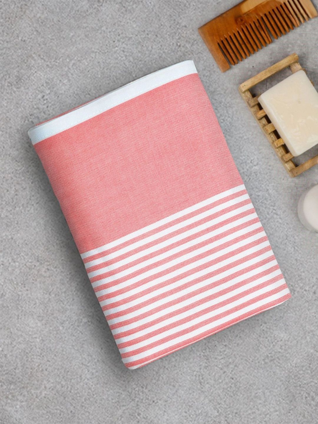 ZAHYA Orange & White 1 Striped Bamboo 250 GSM Bath Towel-image-14