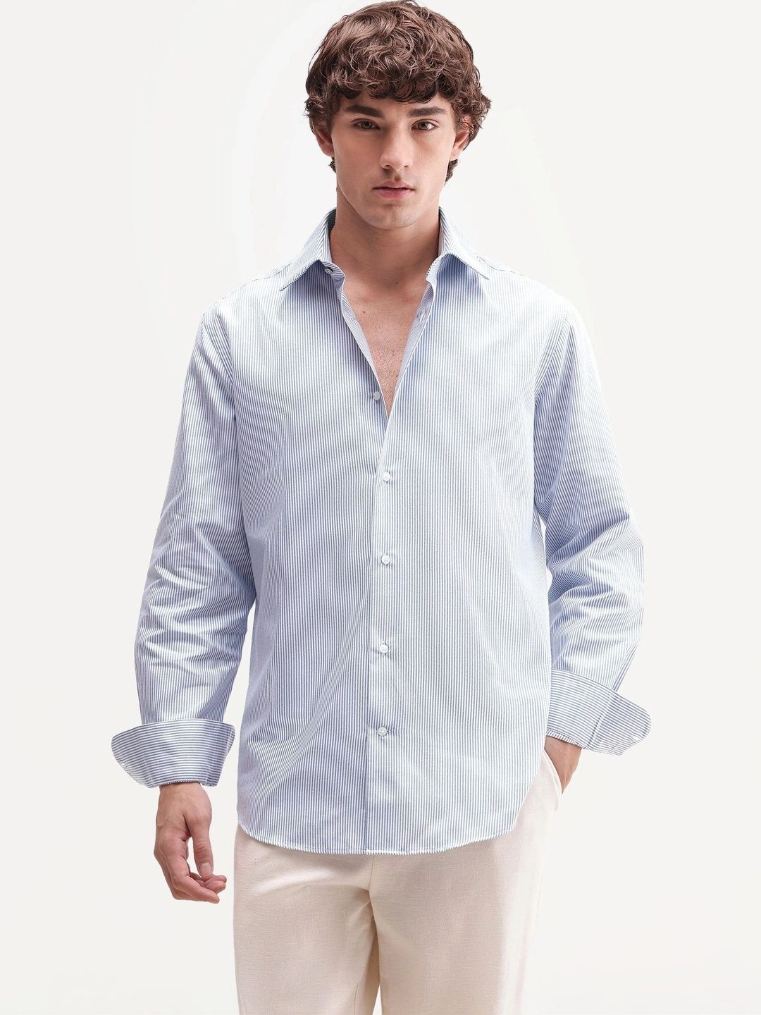 rare rabbit Men's Vertical Stripes Primary Blue Shirt-picture-27