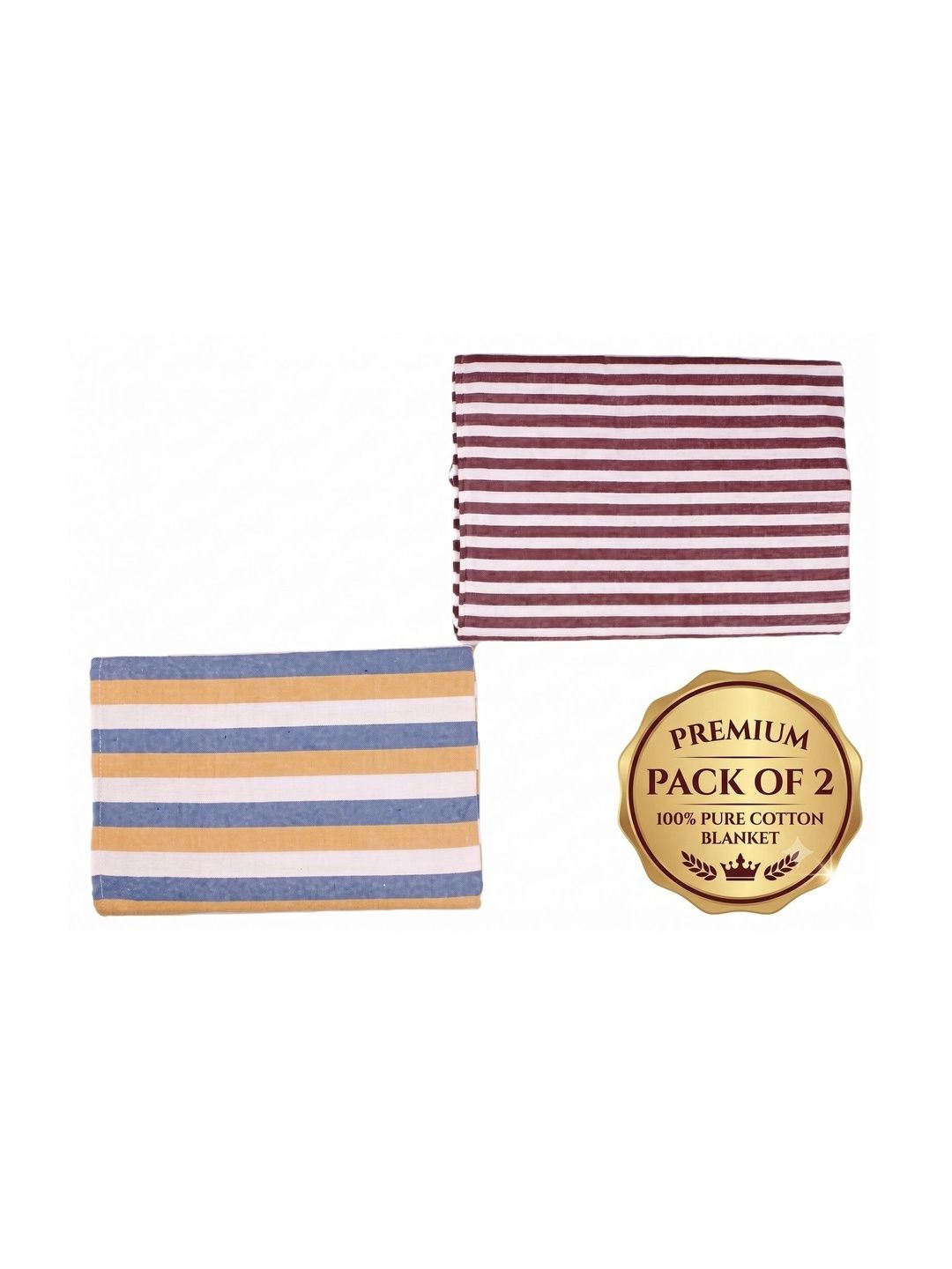 Hornbill Enterprises Beige Set of 2 Striped Blanket-picture-22