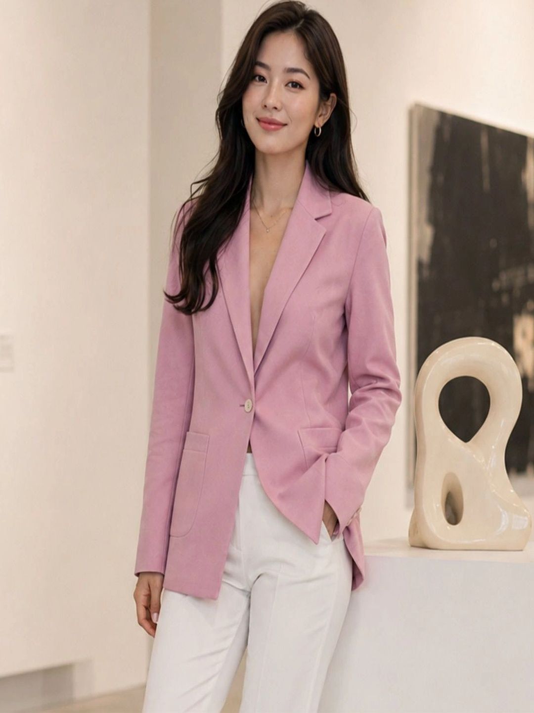 PURVIT Notched Lapel Single-Breasted Blazers-picture-14