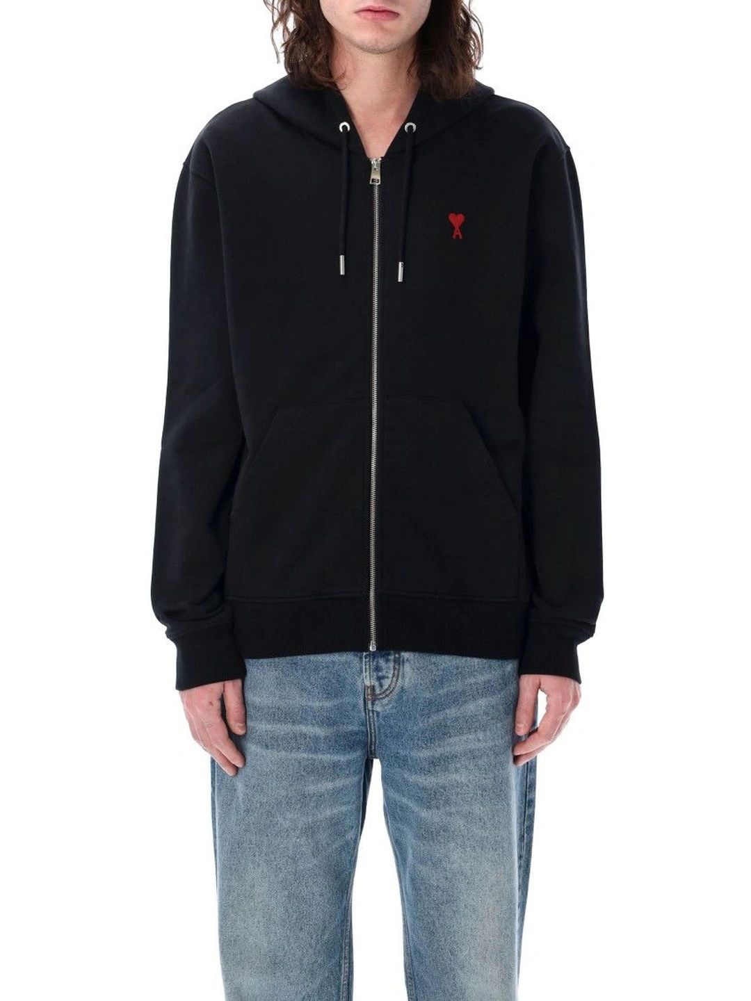 ami paris Black Logo Zip-Up Hoodie-picture-17
