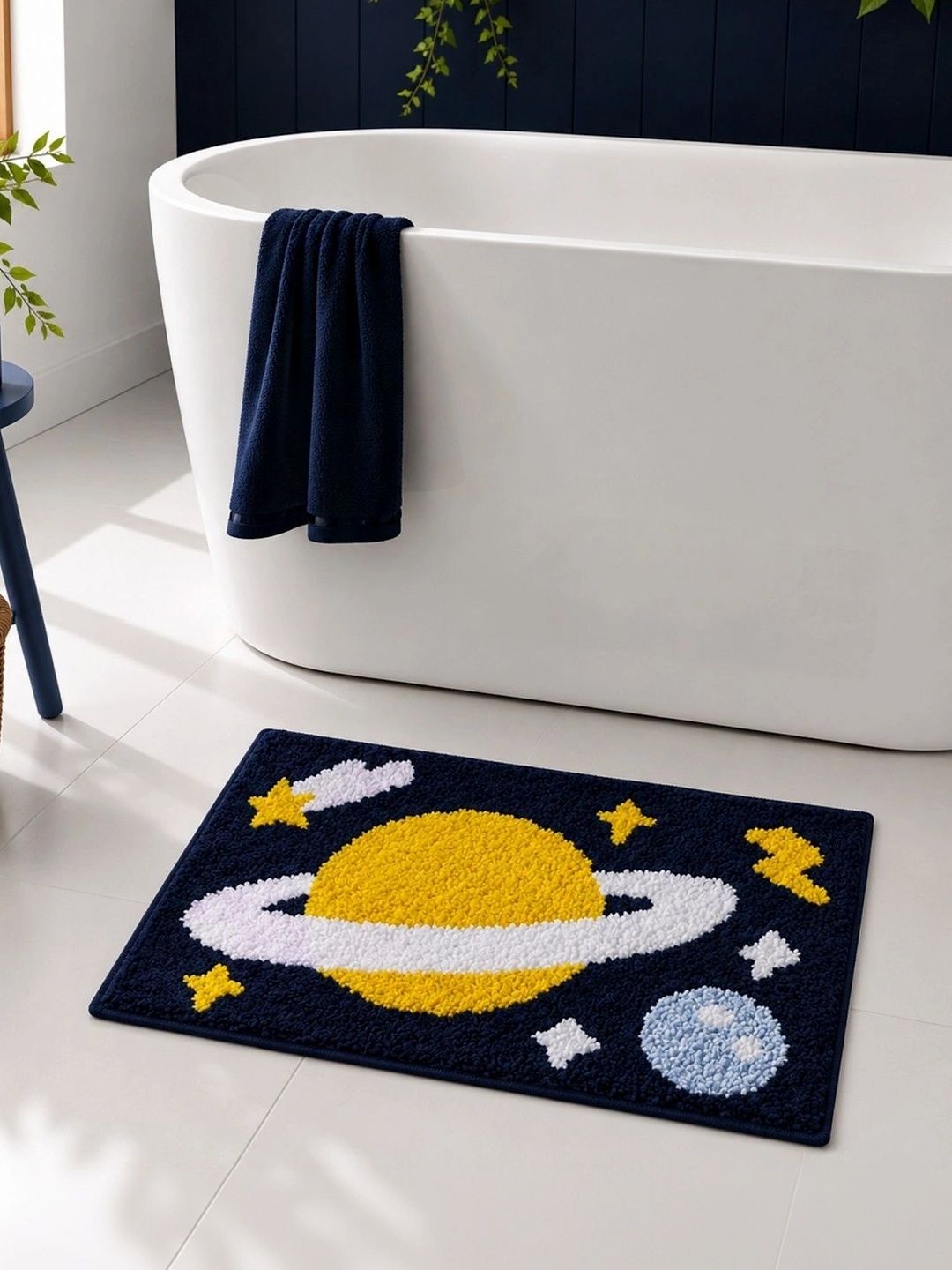 Homzz Girls Navy Blue & Yellow 450 GSM Anti-Skid Bath Rugs-picture-14
