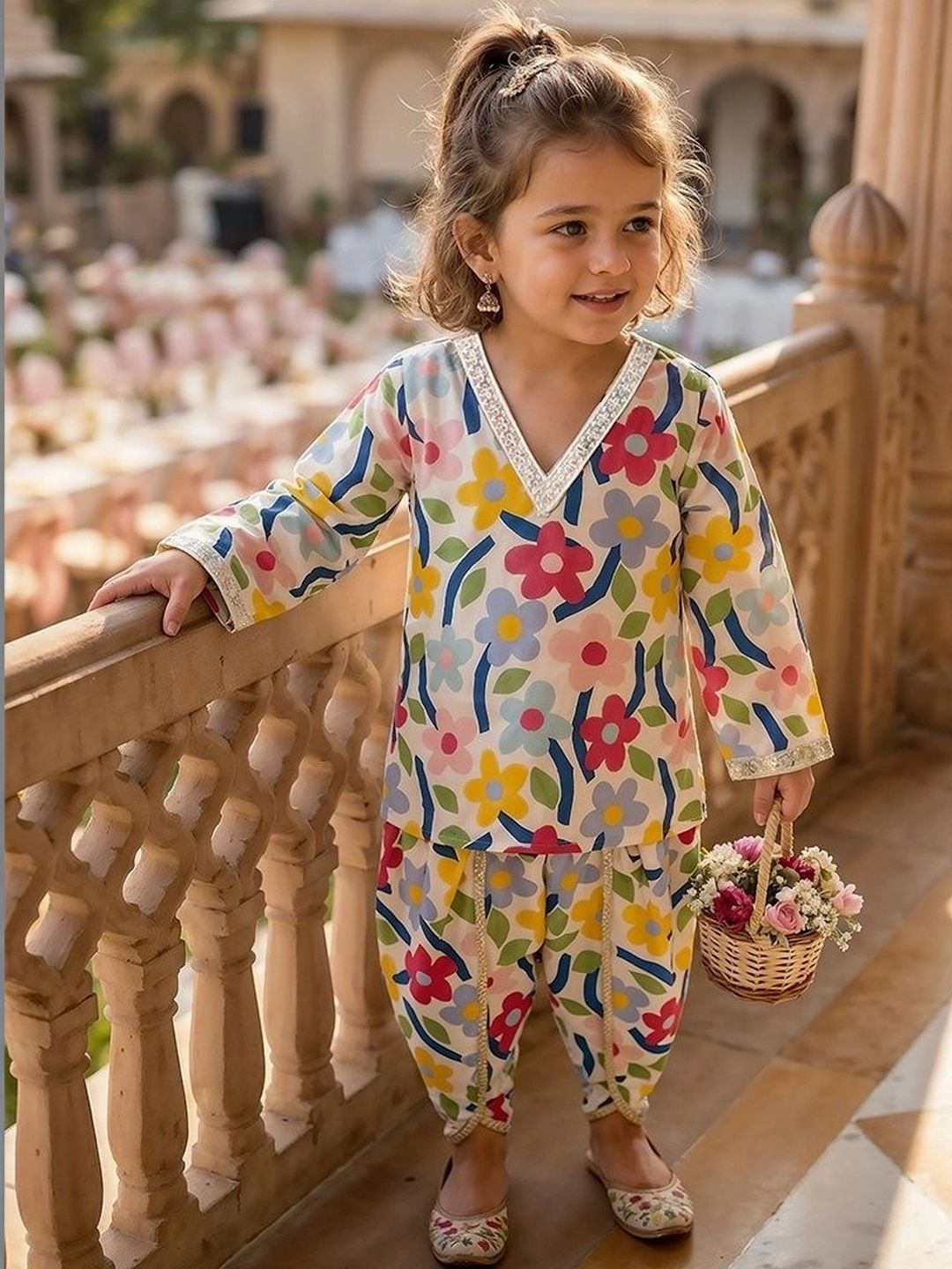 MINI MARVEL Girls Spring Meadow Printed Tunic with Dhoti Pants-picture-53