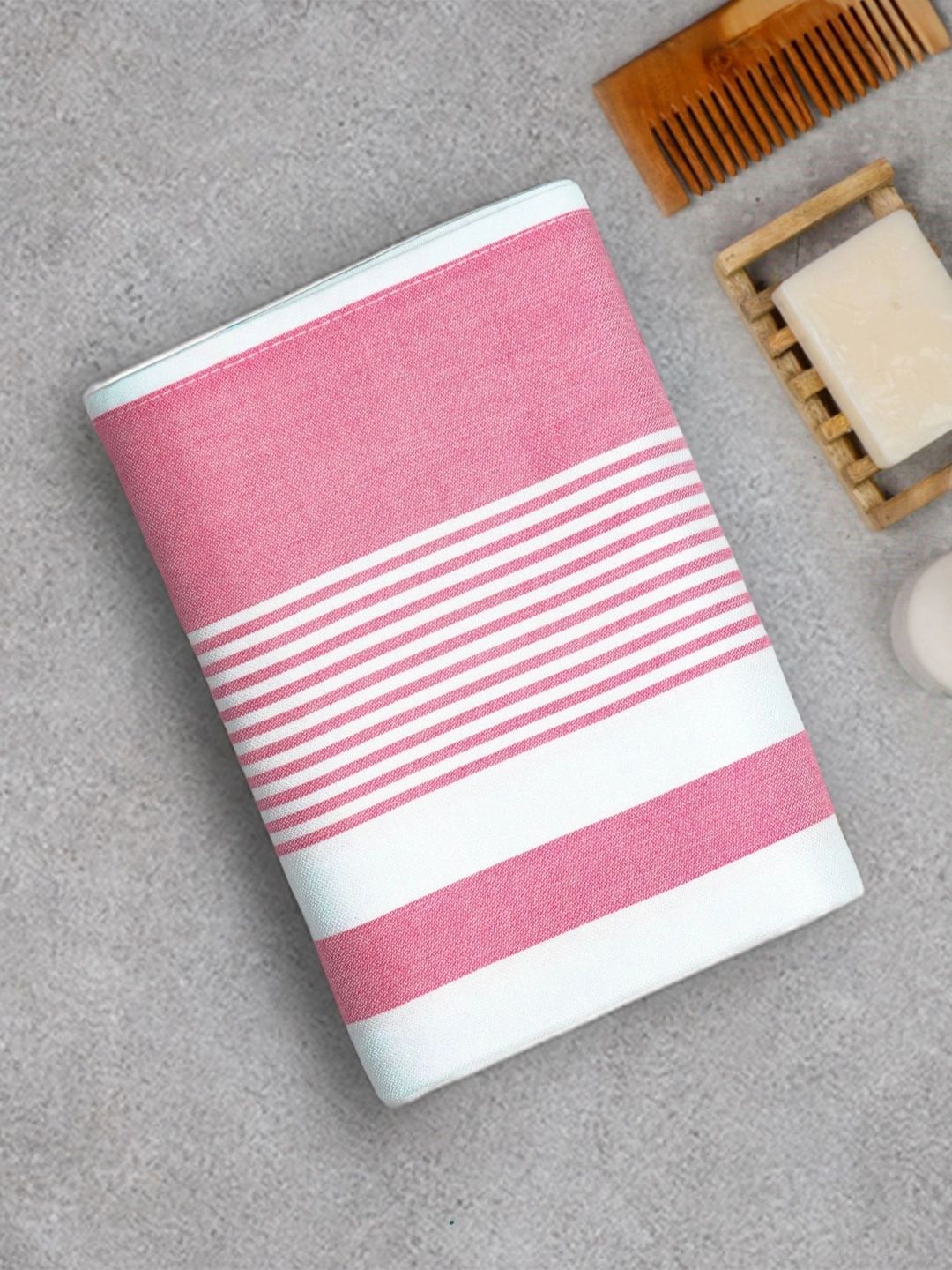 ZAHYA Pink & White 1 Striped Bamboo 250 GSM Bath Towel-image-16