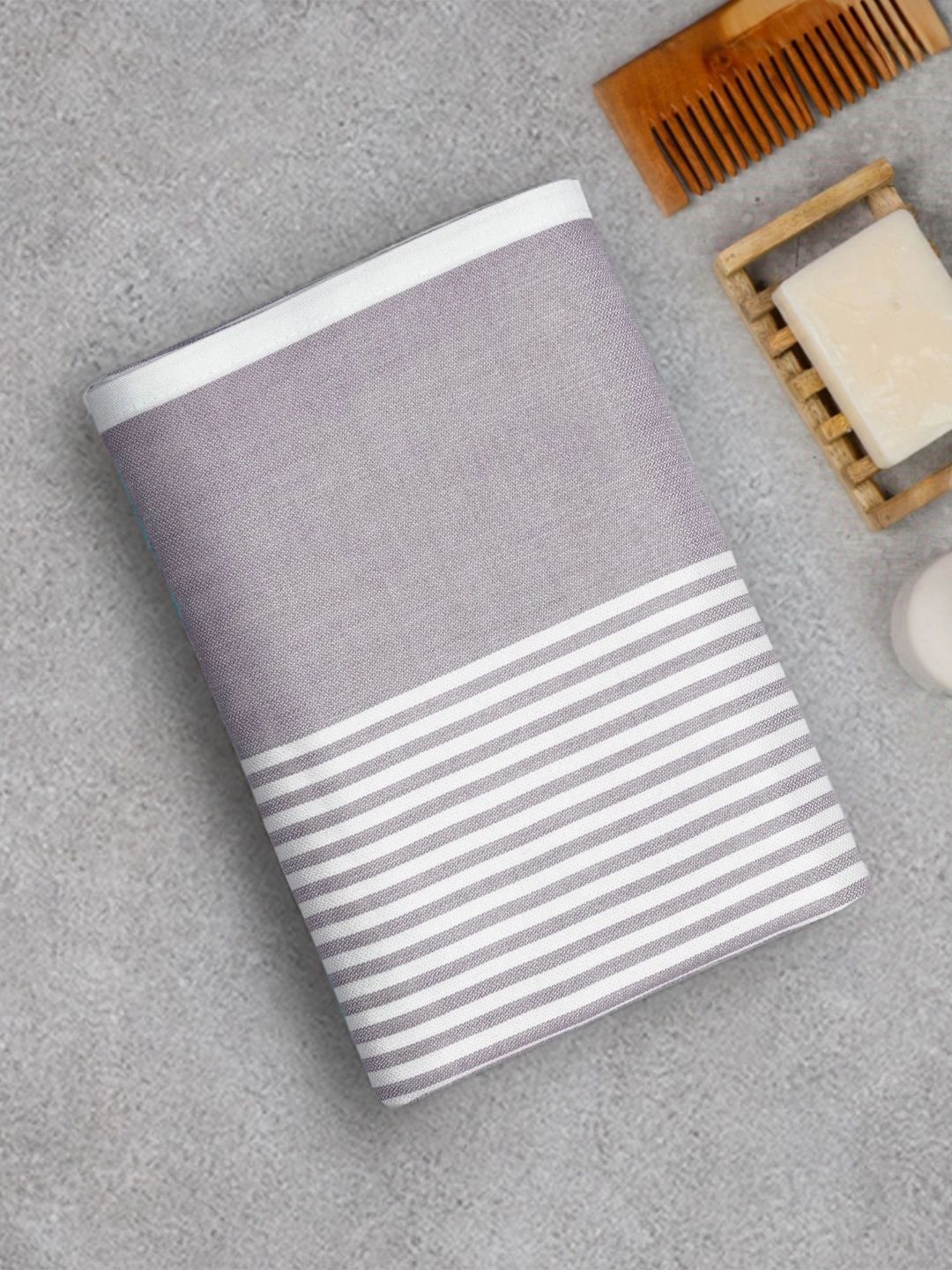 ZAHYA Grey & White 1 Striped Bamboo 250 GSM Bath Towel-picture-18