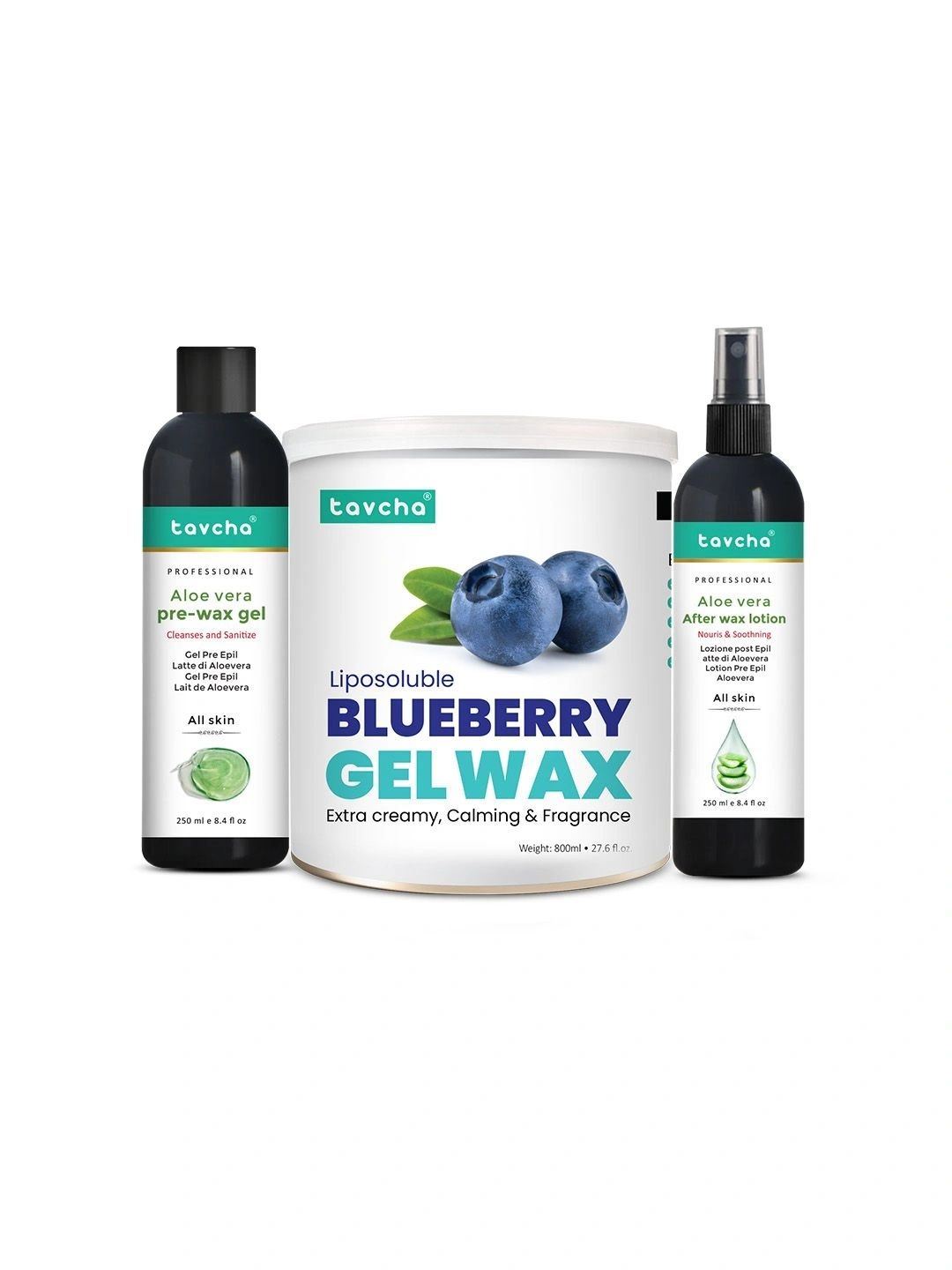 tavcha Set Of 3 Blueberry Gel Wax - 800 ml Pre Wax Gel & Post Wax Lotion - 250 Each-image-9