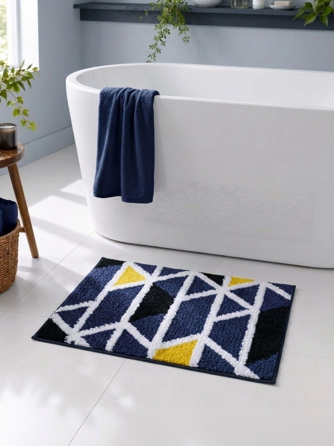 Homzz Navy Blue & Yellow 450 GSM Anti-Skid Bath Rugs-picture-55