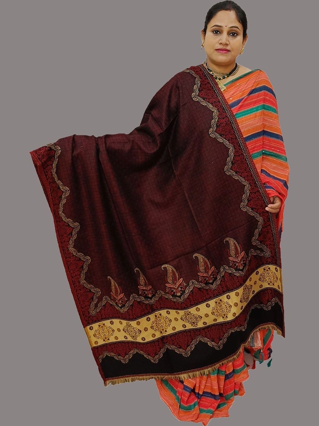 KAVIM Women Paisley Embroidered Shawl-image-49