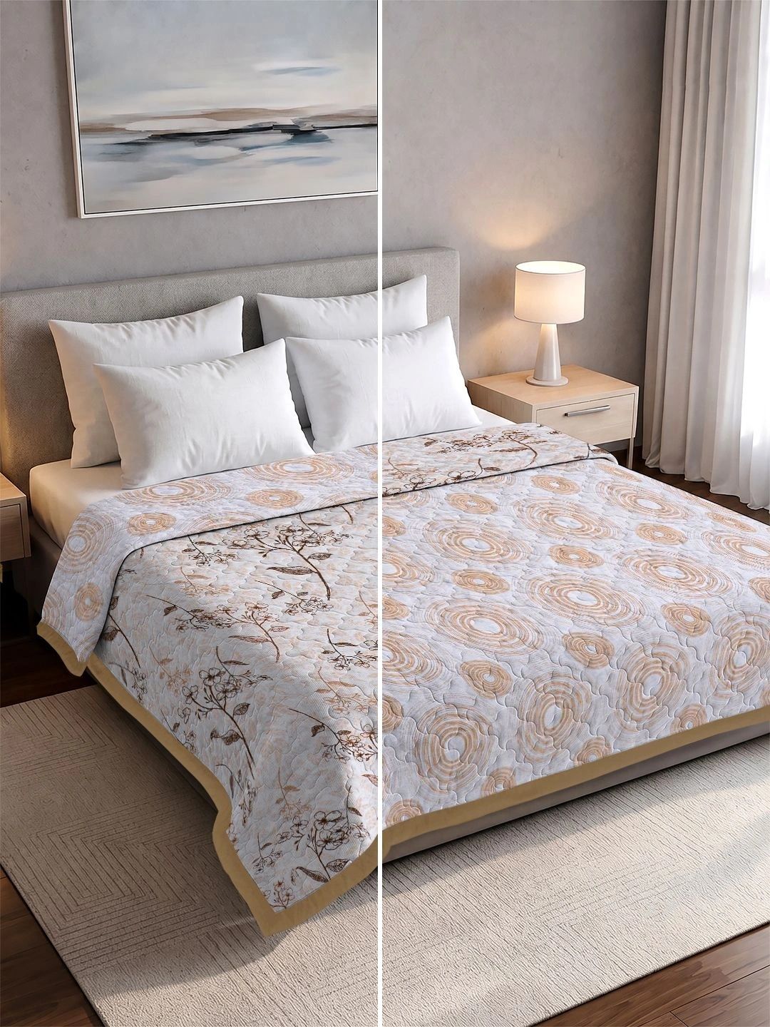 Pure Cotton Double Bed King Size Reversible AC Dohar | Quilted Comforter & Jaipuri Razai-image-3