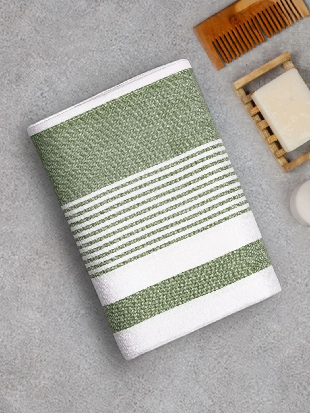 ZAHYA Green & White 1 Striped Bamboo 250 GSM Bath Towel-image-47