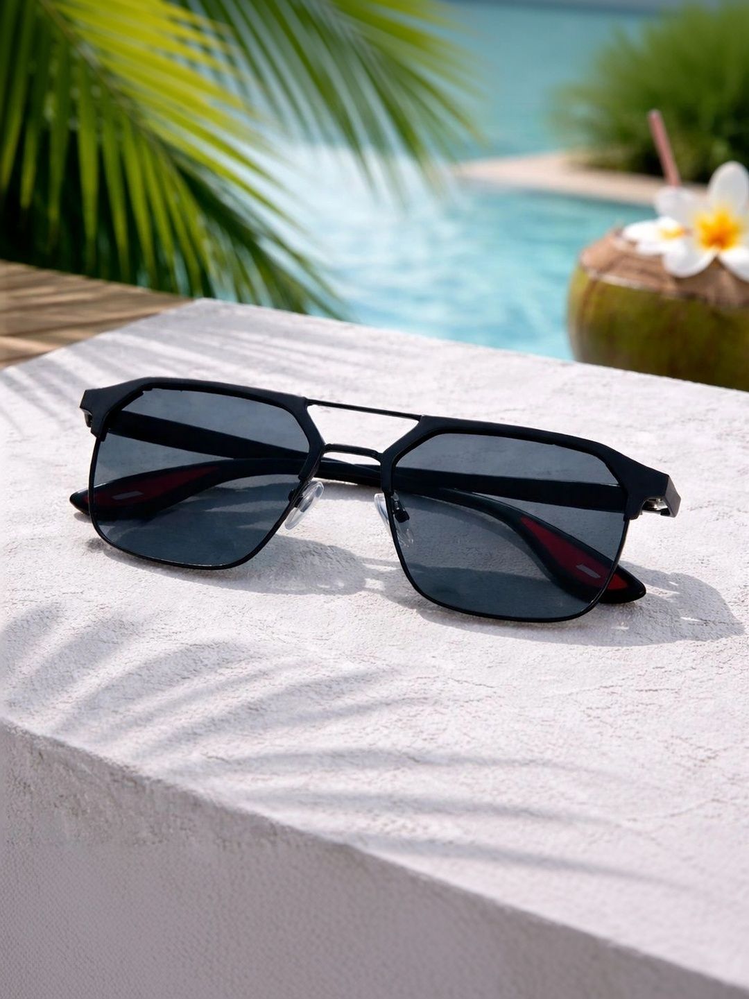 KOPEK Unisex Black Lens & Black Square Sunglasses with-picture-53