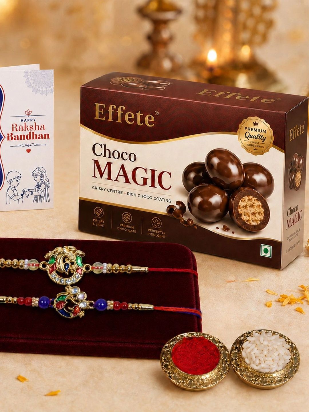 DeoDap Artificial Stones Studded & Beaded Thread Rakhi With Chocolate Gift Set-picture-10