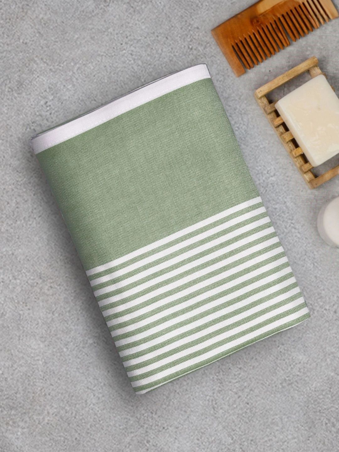 ZAHYA Green & White 1 Striped Bamboo 250 GSM Bath Towel-picture-15