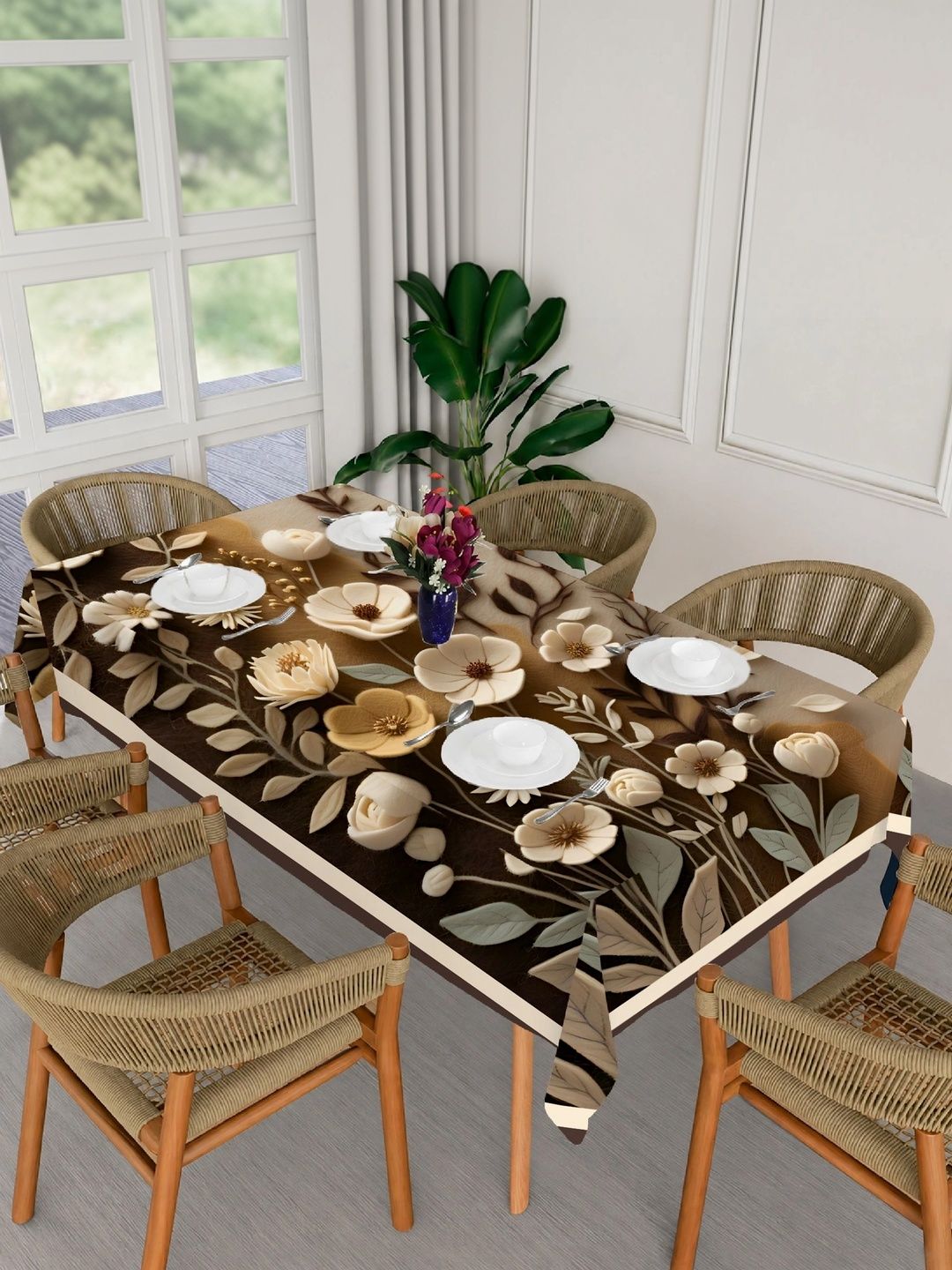 HOLLYWOOD STYLES Brown Floral 6-Seater Table Cover with Embellished details-picture-20