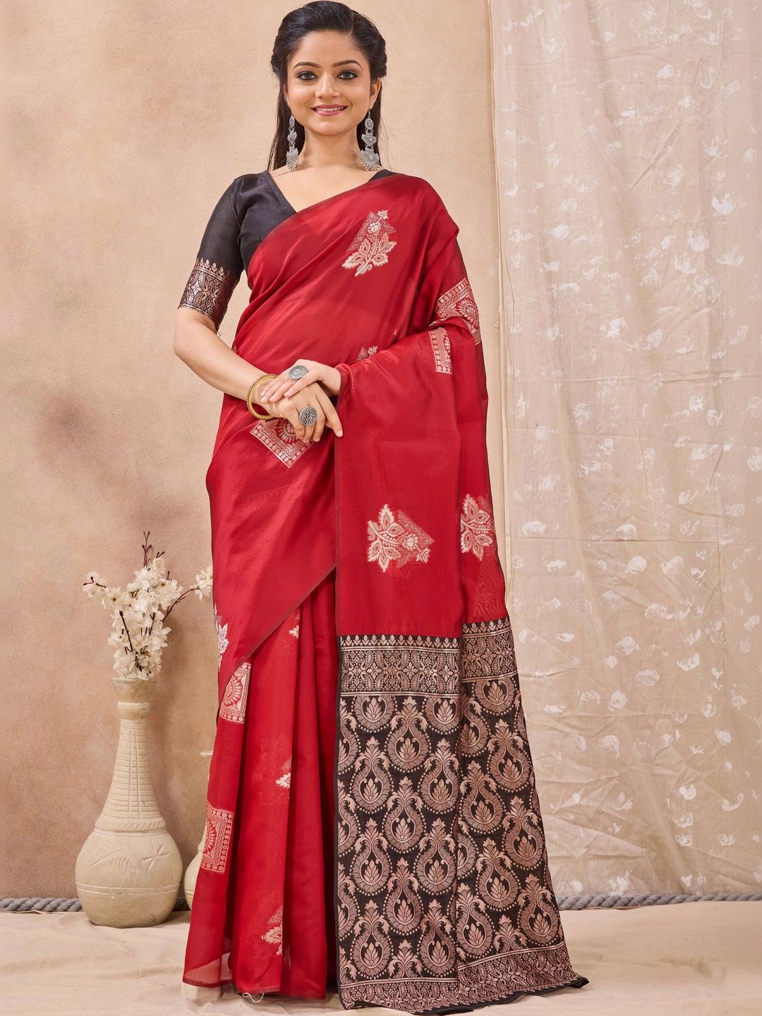 HERE&NOW Woven Design Silk Cotton Banarasi Saree-picture-49
