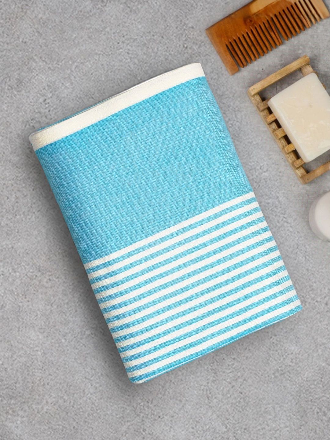 ZAHYA Blue 1 Striped Bamboo 250 GSM Bath Towel-image-12