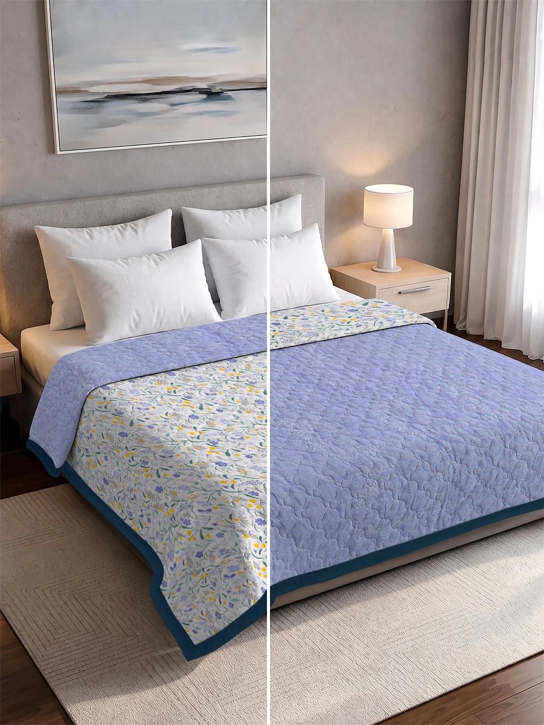 Pure Cotton Double Bed King Size Reversible AC Dohar | Quilted Comforter & Jaipuri Razai-image-6