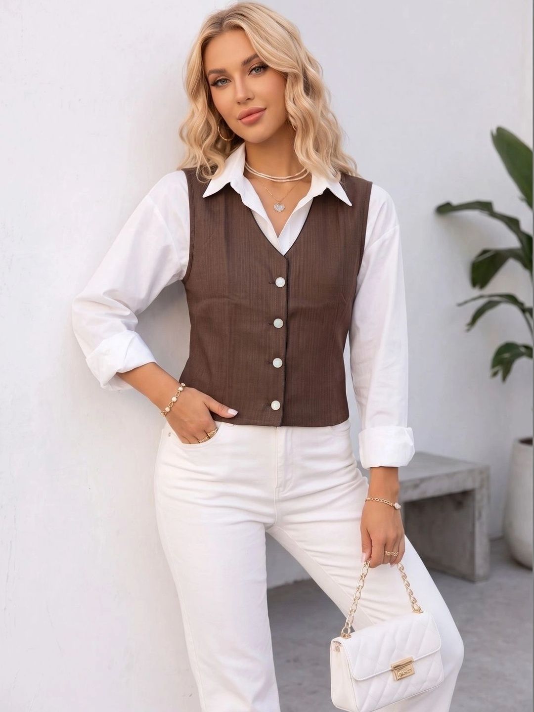 THE FASHION HUB Striped V-Neck Woven Waistcoat-picture-21