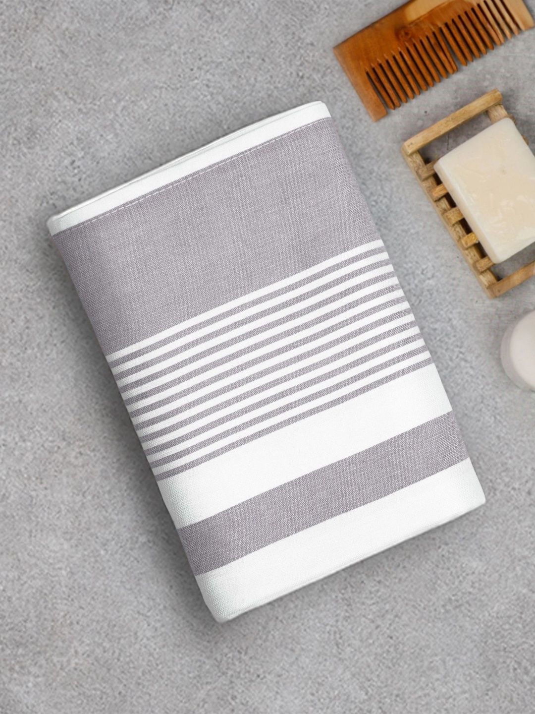 ZAHYA Grey & White 1 Striped Bamboo 250 GSM Bath Towel-picture-20