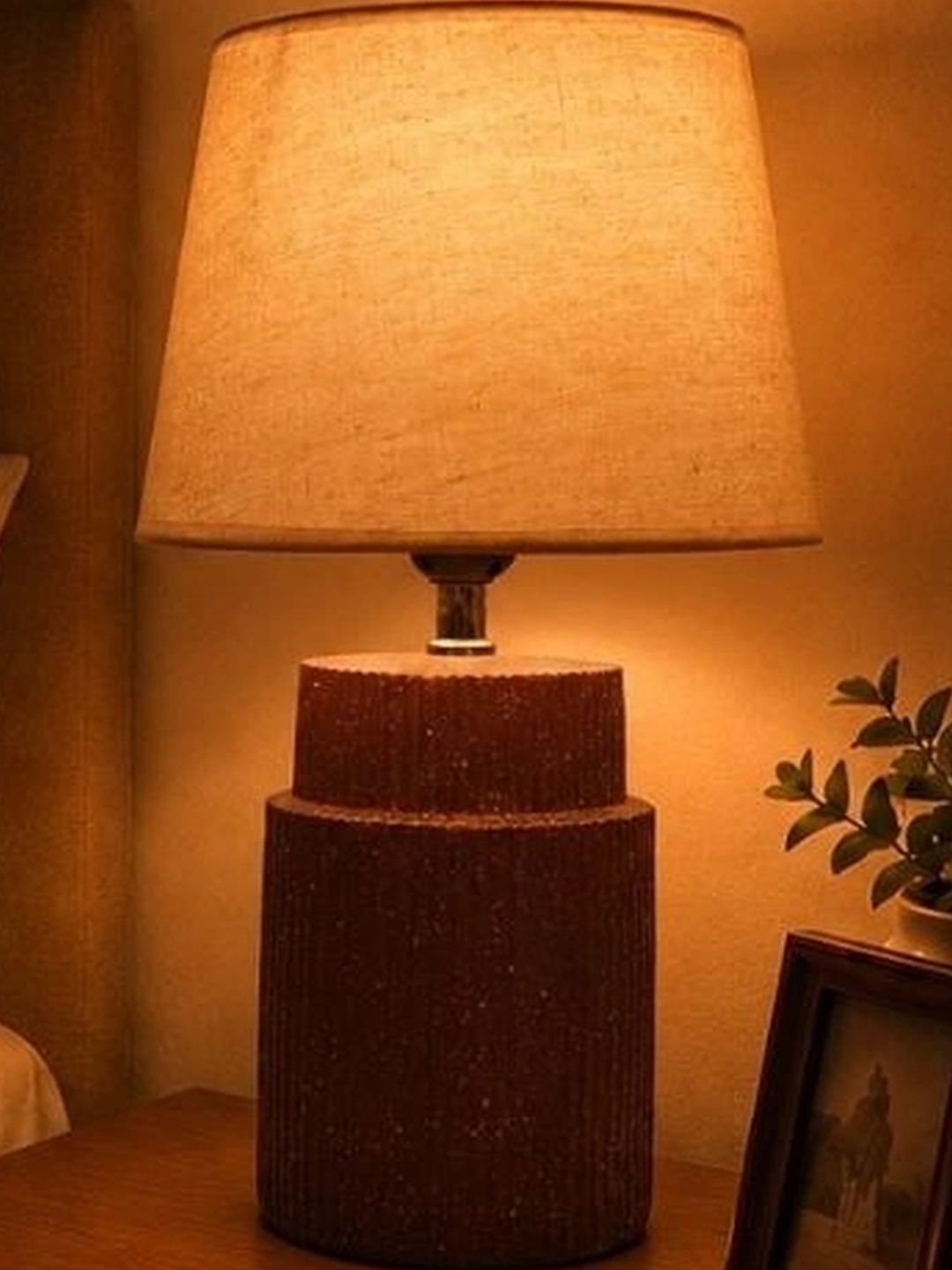 ELARE Brown Textured Quirky Cylindrical Shaped Table Lamp with Bulb-image-43