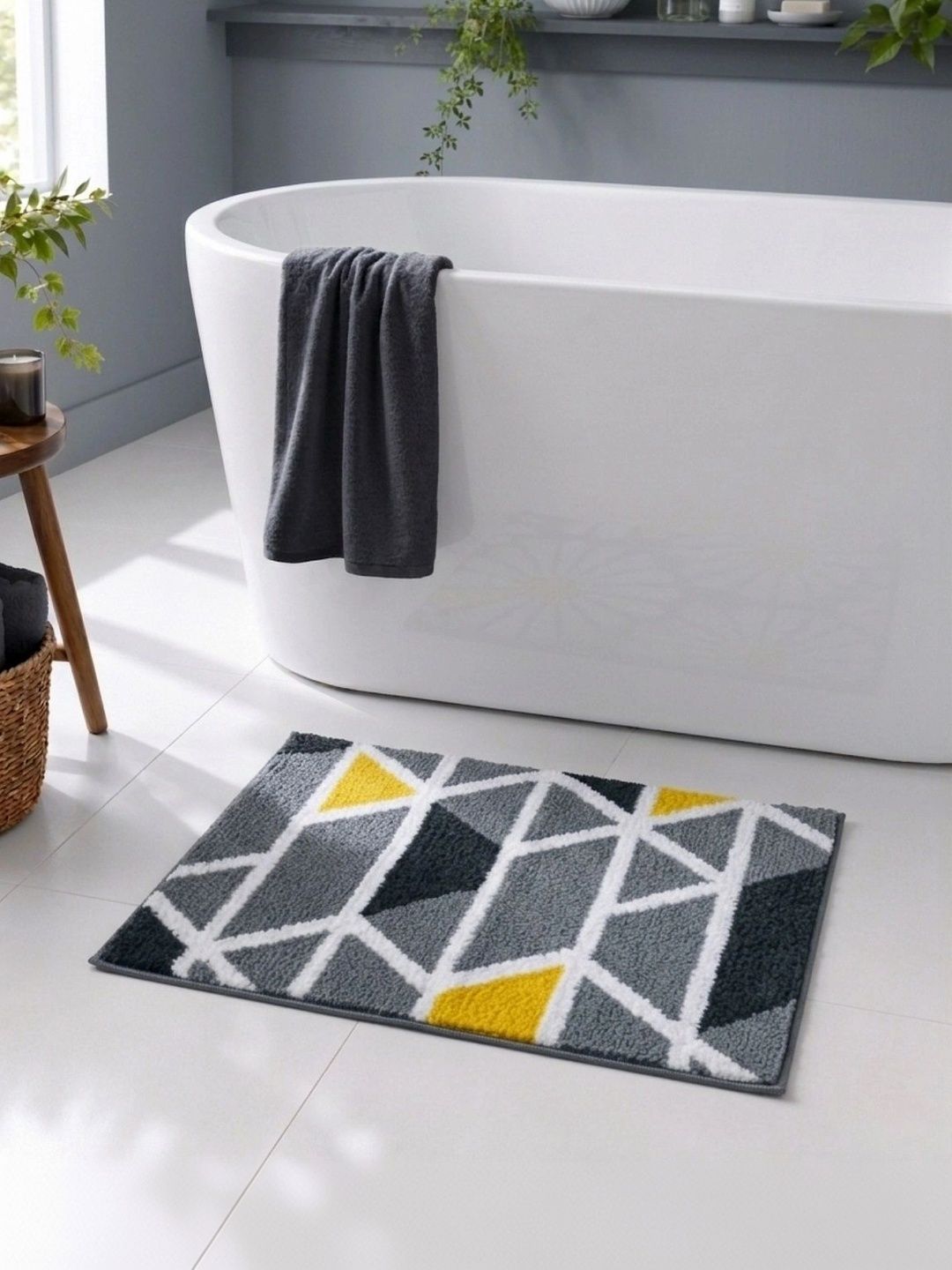 Homzz Grey & Black 450 GSM Anti-Skid Bath Rugs-image-43