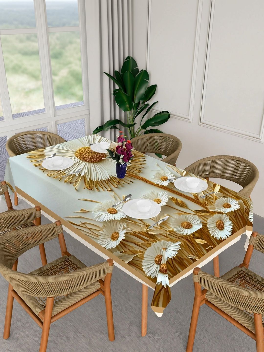 HOLLYWOOD STYLES Brown Floral 6-Seater Table Cover with Textured details-picture-23