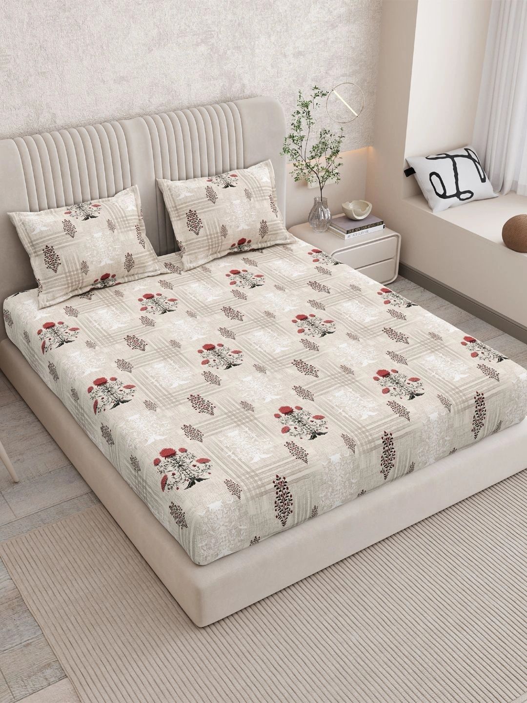 Sangria Pink & Red Floral 120 TC King Bedsheet with 2 Pillow Covers-picture-23