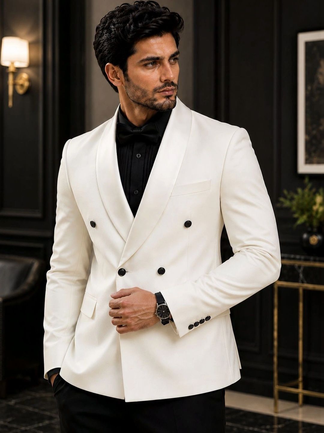 House of Pataudi Shawl Collar Double-Breasted Tailored Fit Party Blazers-picture-57