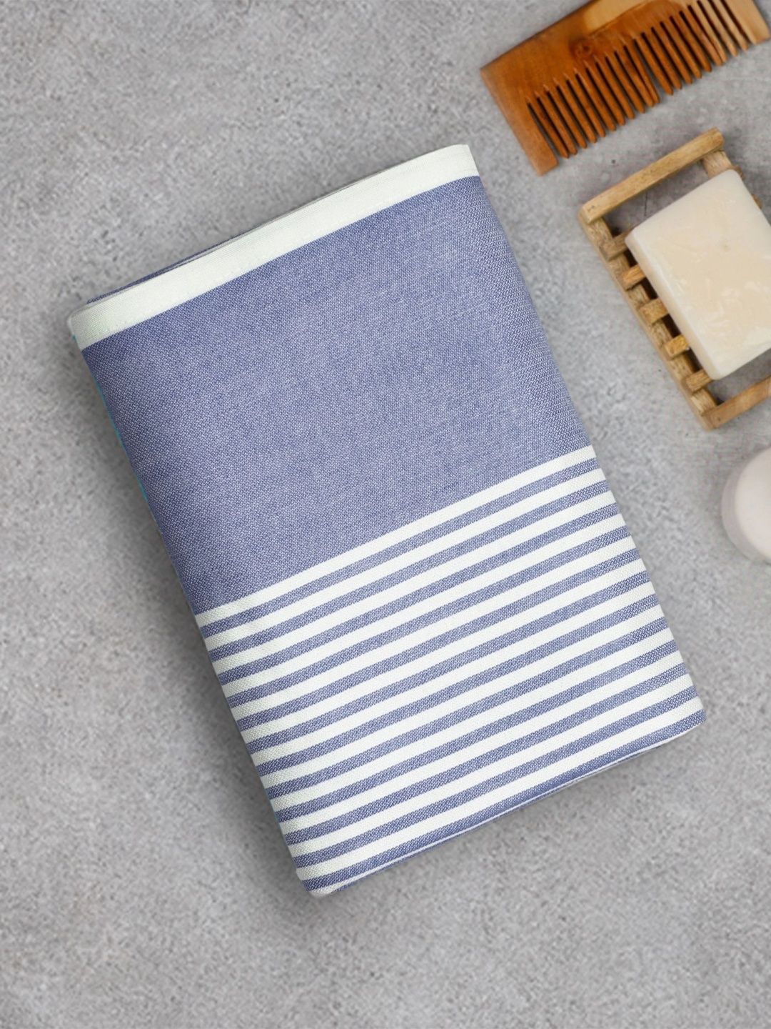 ZAHYA Navy Blue & White 1 Striped Bamboo 250 GSM Bath Towel-picture-12