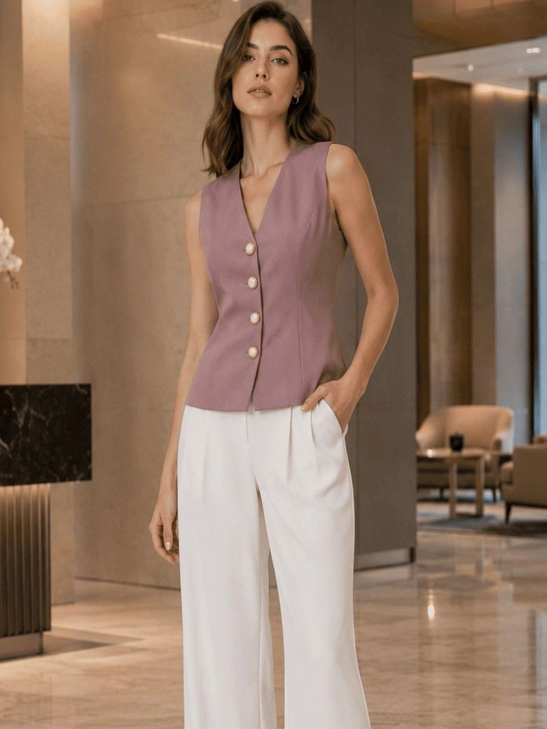 PURVIT V-Neck Woven Waistcoat-image-34