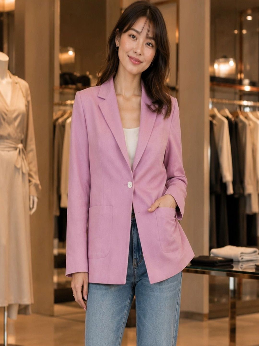 PURVIT Notched Lapel Single-Breasted Blazers-picture-11