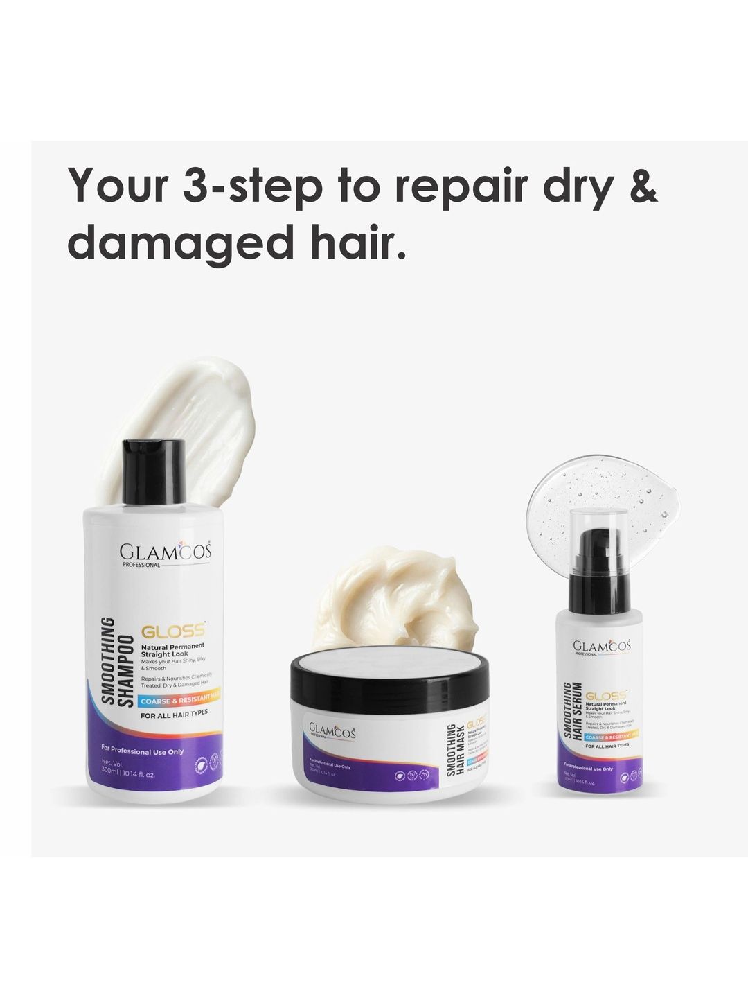Glamcos Professional Set Of 3 Shampoo & Hair Mask - 300 ml Each & Hair Serum - 30 ml-image-37
