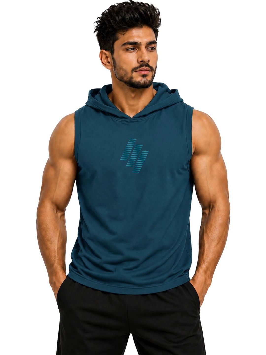 3Colors Men's Sleeveless Gym Hoodie | Quick Dry Active Hooded Tank Top | Lightweight Workout Vest for Gym, Running, Training & Fitness-image-30